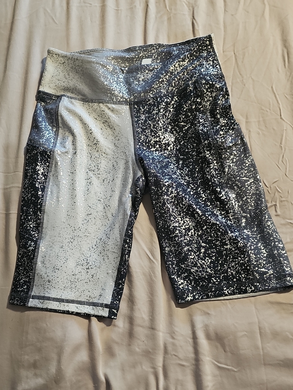 Speckled Black & Light Gray Athletic Bike Shorts